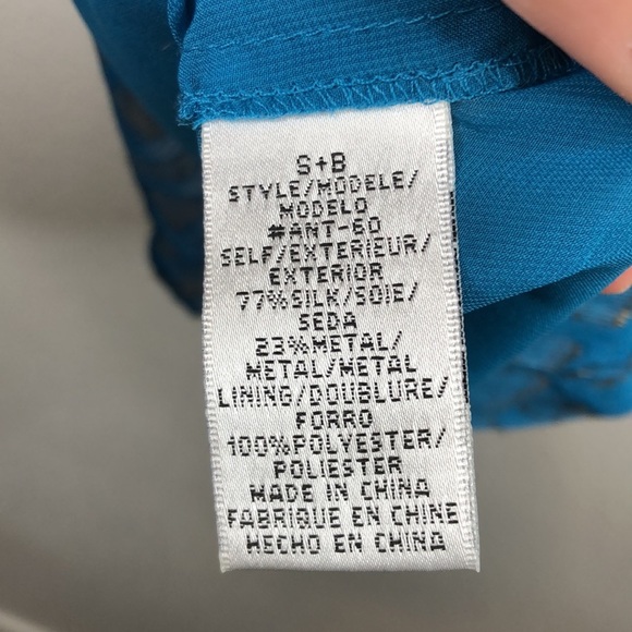 Anthropologie Trapese Dress Blue Leaf Motif Tinsel Printed Lined Womens 10 NEW - Picture 7 of 9